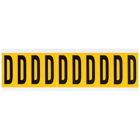 Letter Label, D, 2-1/4inH, Blck/Yellw, Vinyl