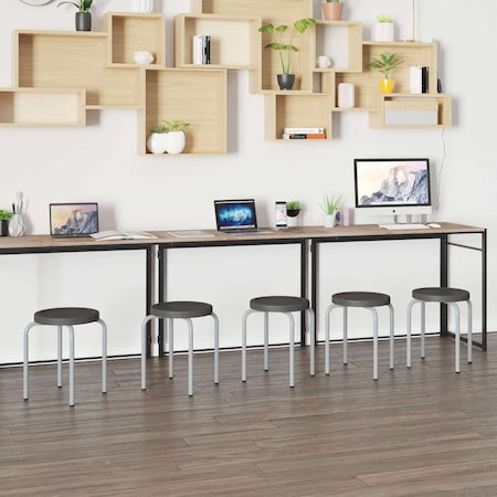 Stackable Stool with Black Seat and Silver Powder Coated Frame,PK5