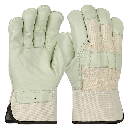 Leather Gloves, Cowhide, Safety Cuff, Wing Thumb, Full Finger, Off-White, XL, 12 PK