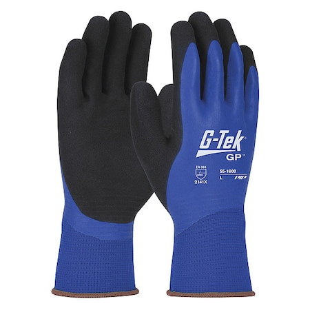 Coated Gloves, Foam Latex, Foam, Palm, 3 Abrasion Level, Blue/Black, L (9) 12 PK