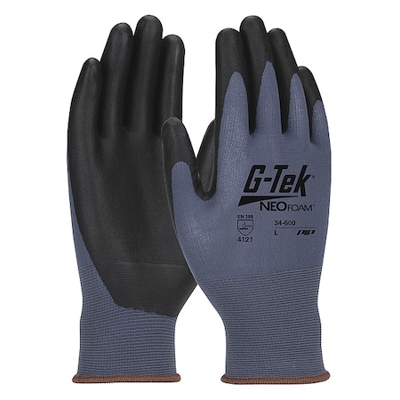 Coated Gloves, Water-Based Polyurethane, Sandy, Palm, 3 Abrasion Level, Blue/Black, XS (6) 12 PK