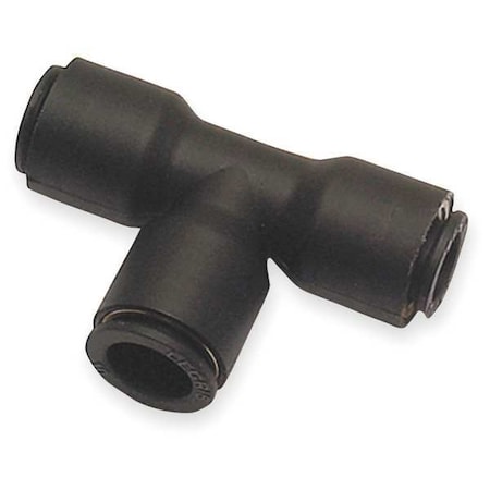 Push-Fit Tee Fitting, 6mm Tube Size, Brass, Fiberglass-Reinforced Nylon, Black, 10 PK