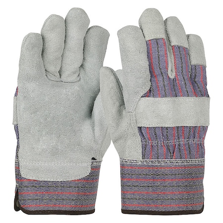 Economy Grade Split Cowhide Leather Palm Glove, Fabric Back, Gunn Cut, Wing Thumb, 2XL, 12PK