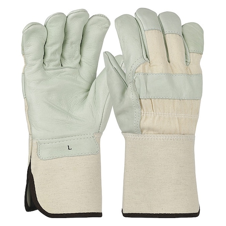 Leather Gloves, Cowhide, Gauntlet Cuff, Wing Thumb, Full Finger, Off-White, 2XL, 12 PK