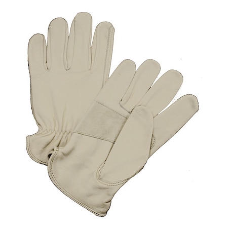 Leather Drivers Gloves, Shirred Slip-On Cuff, Keystone Thumb, Beige, L, 12 PK