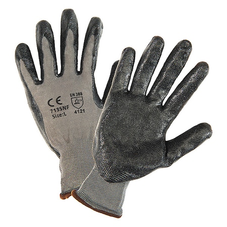 Coated Gloves, Foam Nitrile, Sandy, Palm, 3 Abrasion Level, Gray/Black, M (8) 12 PK