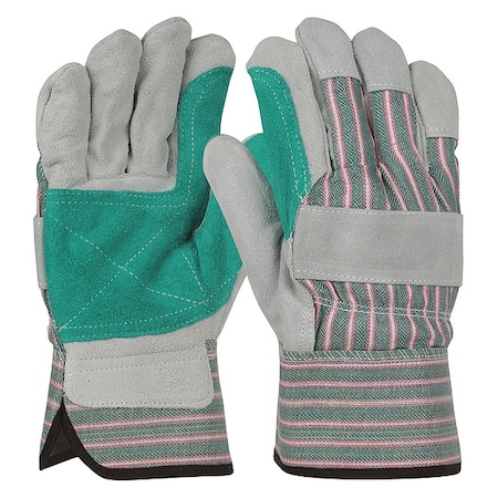 Leather Gloves, Cowhide, Safety Cuff, Wing Thumb, Full Finger, Green, XL, 12 PK