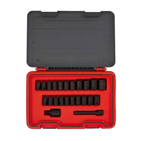 1/2 in Drive Socket Set Metric, SAE 23 Pieces 3/8 in to 1 in, 10 mm to 19 mm , Black Phosphate