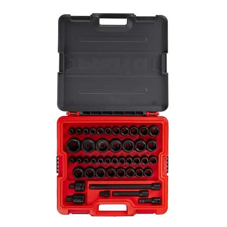 1/2 in Drive Socket Set Metric, SAE 44 Pieces 3/8 in to 1 7/16 in, 8 mm to 27 mm , Black Phosphate