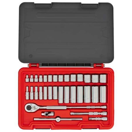 3/8 in Drive Socket Set Metric, SAE 63 Pieces 1/4 in to 1 in, 5.5 mm to 20 mm , Chrome