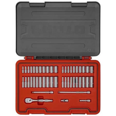 1/4 in Drive Socket Set Metric, SAE 47 Pieces 3/16 in to 9/16 in, 5 mm to 14 mm , Chrome