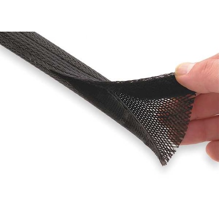 Braided Cable Sleeve, 1/2 in Inside Dia., 1/2 in Max Bundle Dia., 100 ft, Black