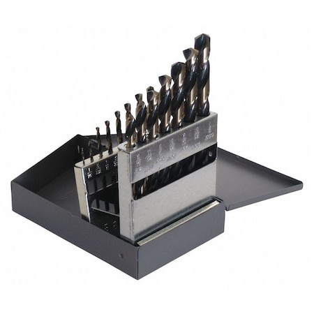 15PC 135 Degree Heavy-Duty Jobber Dril Set Cle-Line 1878 Black & Gold HSS RHS/RHC 1/16-1/2x1/32