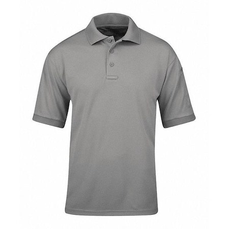 Men's Uniform Polo, 100% Polyester Pique, 3 Button, 1 Pocket(s), Gray, M