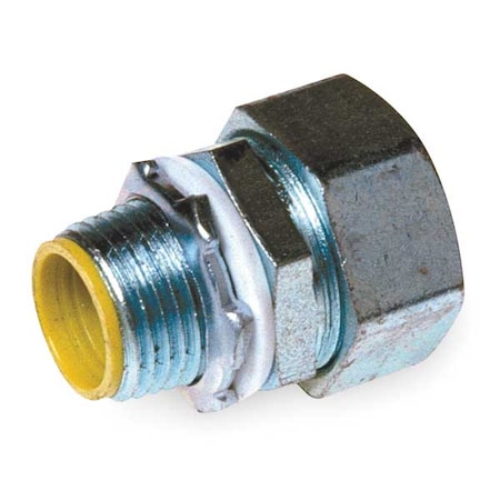 Conduit Fitting Connector, 1 in, Liquid-Tight, Steel, Electro Zinc Plated, Gray