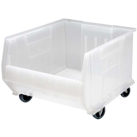Mobile Storage Bin, Polypropylene, Clear, 12 in H, 18 1/4 in W, 23 7/8 in L