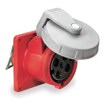Watertight Pin & Sleeve Receptacle, 60 A, 480V AC, Three Phase, 4 Pole, IEC Grounding, Red, NEMA 4X