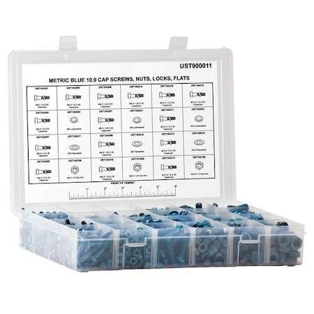 M10; M6; M8 Hex Head Cap Screw Assortment, Blue Phosphate Finish, Steel