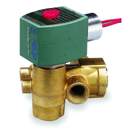 Solenoid Valve, 3-Way, 2-Position, Normally Closed, 3/8 in Pipe Size, 120V AC, Quick Exhaust, Brass