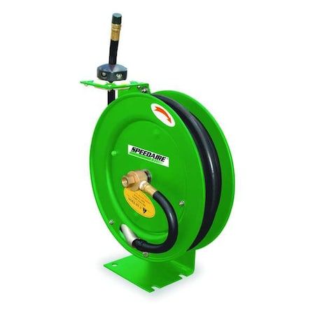 Spring Return Hose Reel, 1/4 in Hose Diameter, 50 ft Length, 300 psi Max. Pressure, Brass, Green