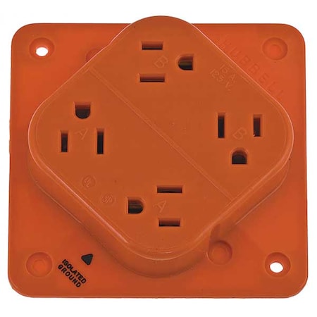 Straight Blade Receptacle, 5-15R, 15 A, 125V AC, 2 Pole, 3 Wire, Flush Mount, Isolated Ground