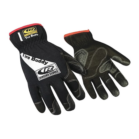 Tire Buddy Mechanics Gloves, Synthetic Leather Palm, Polyester, Spandex Back, M, Black/Black