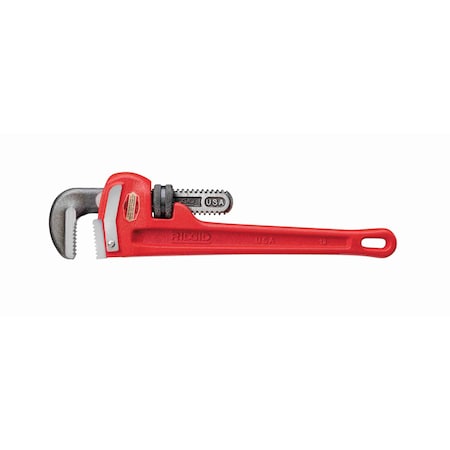 12" Heavy-Duty Straight Pipe Wrench, 2" Pipe Capacity, Red
