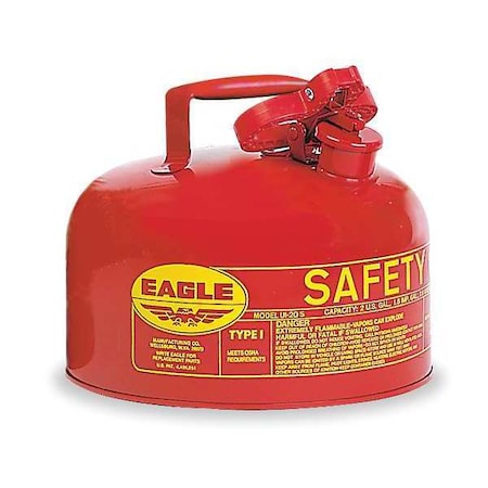 Type I Safety Can, Galvanized Steel, 2 gal, 11.25 in Dia., Self-Closing Lid, Red, Flammables