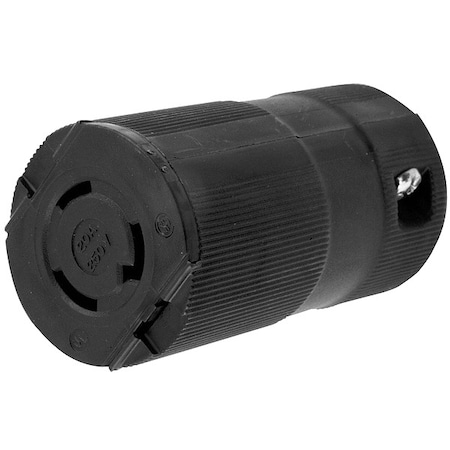Locking Connector, L6-20R, 20 A, 250V AC, Single Phase, 2 Pole, Screw Terminals, Black