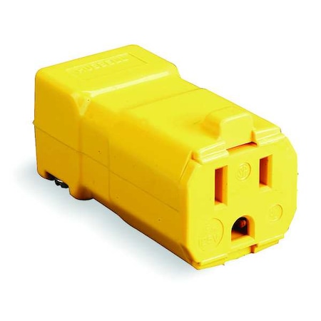 Straight Blade Connector, 5-15R, 15 A, 125V AC, 2 Pole, 3 Wire, Screw Terminals, Yellow
