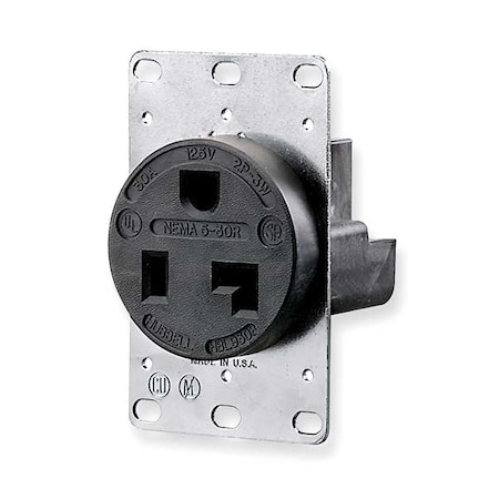 Straight Blade Receptacle, 5-30R, 30 A, 125V AC, 2 Pole, 3 Wire, Flush Mount, Grounded