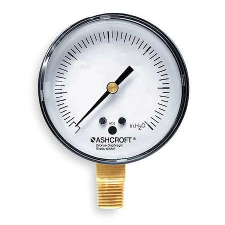 Low Pressure Gauge, 0 to 60 psi, 2 1/2 in Dial, 1/4 in NPT, Bottom Location