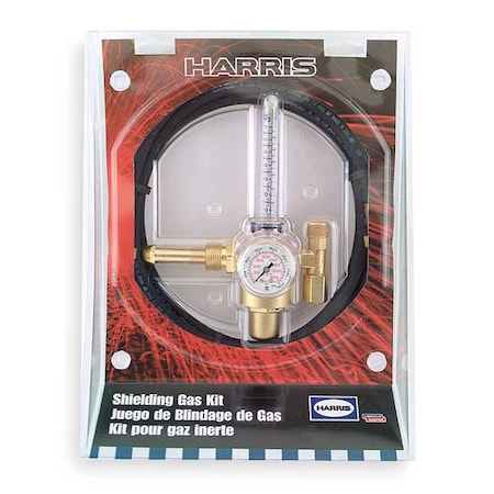 Flowmeter Regulator and Hose Kit, Argon, Single Stage, 0.965"-14 Inlet, 5/8"-18 Outlet