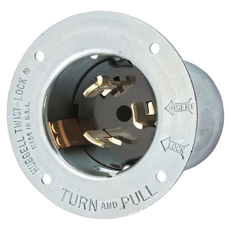 Flanged Locking Inlet, Non-NEMA, 50 A, 480V AC, Three Phase, 3 Pole, Flush Mount, Screw Terminals