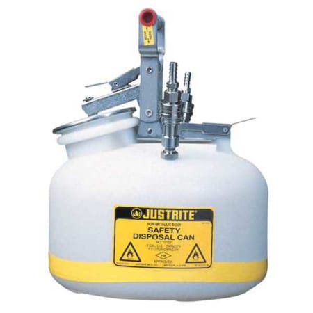 HPLC Waste Can, Polyethylene/ Stainless Steel Disconnects, 2 gal, 3/8 in Tubing, White, for Solvents