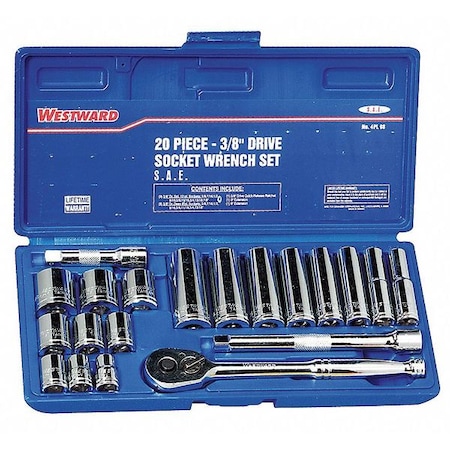 3/8 in Drive Socket Wrench Set SAE 20 Pieces 3/8 in to 7/8 in , Chrome
