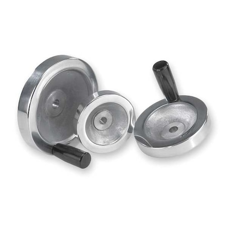 Disc Handwheel Diameter D1= 100 mm, Reamed Hole D2= 0.5" Aluminum, Comp: Thermoset, Fixed Grip