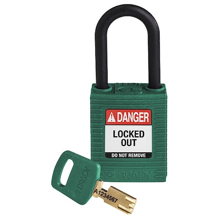 Lockout Padlock, Keyed Different, Nylon, Green, 1 1/2 in Shackle Height, 1 1/2 in Body Width