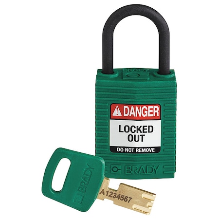 Lockout Padlock, Keyed Different, Nylon, Green, 1 in Shackle Height, 1 1/4 in Body Width