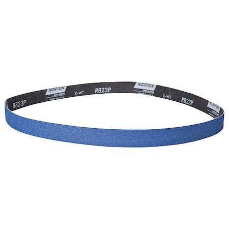 Sanding Belt, 1 in W, 42 in L, Coated, Zirconia Alumina, 120 Grit, Medium, BlueFire R823P, Blue