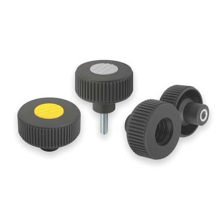 Knurled Knob Size: 1, D1= 40 D=1/4-20X20 , Form: L, Thermoplastic Black , Comp: Steel, Cap: Black