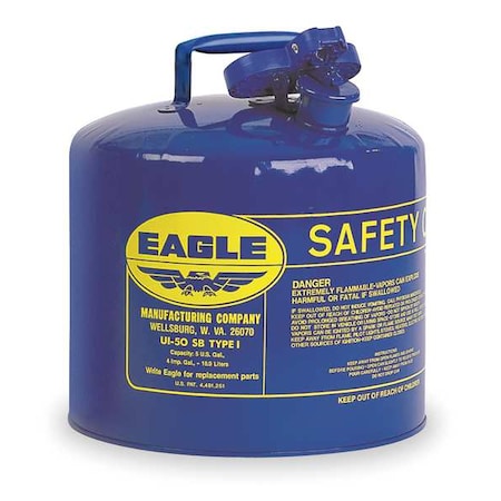 Type I Safety Can, Galvanized Steel, 5 gal, Self-Closing Lid, 12.5 in Dia., Blue, Kerosene