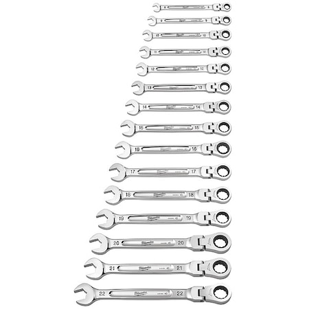 15 pc. Metric Flex Head Ratcheting Combination Wrench Set