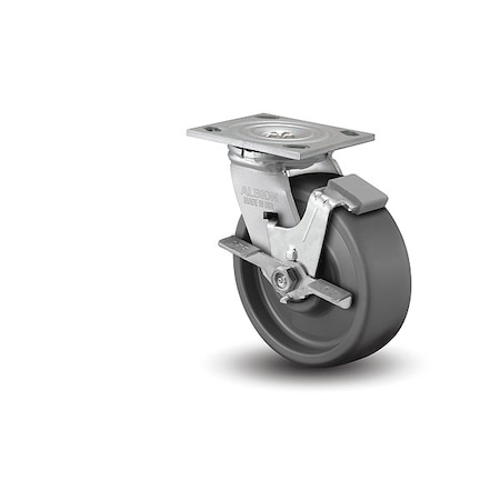 6" X 2" Non-Marking Elastomer Swivel Caster, Face Brake, Loads Up To 1100