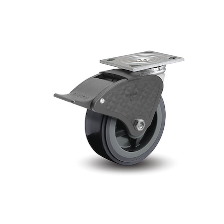 4" X 2" Non-Marking Polyurethane Swivel Caster, Total Lock Brake, Loads Up To 700 lb