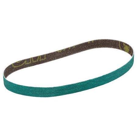 Sanding Belt, 1/2 in W, 18 in L, Coated, Zirconia Alumina, 60 Grit, Not Applicable, 577F, Green