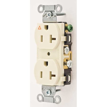 Straight Blade Receptacle, 5-20R, 20 A, 125V AC, 2 Pole, 3 Wire, Flush Mount, Isolated Ground