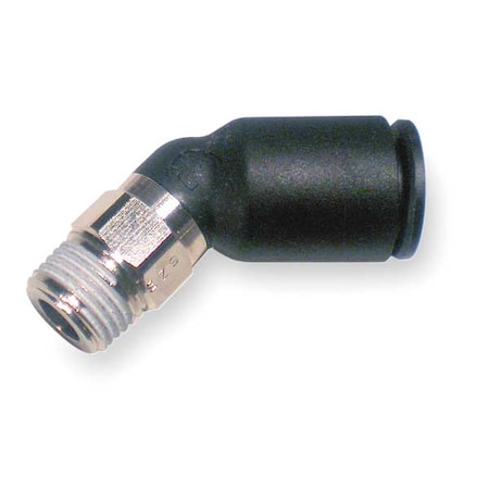 Push-Fit Elbow Fitting, 8mm Tube Size, Fiberglass-Reinforced Nylon, Black, 10 PK