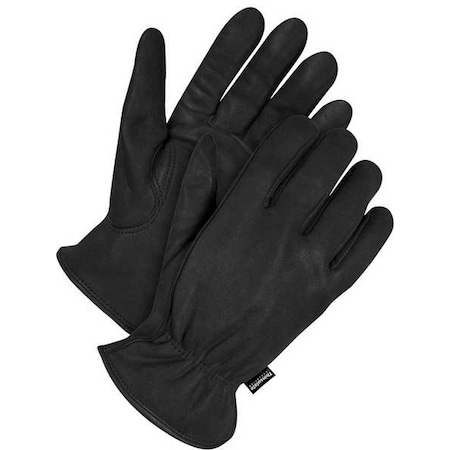 Leather Drivers Gloves, Deerskin Palm, Shirred Slip-On, Black / Black, 1 PR