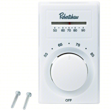 Line Voltage Mechanical Thermostat, Heat Only, 50 to 90 F, Exposed Dial, 120 to 277V AC, 1H
